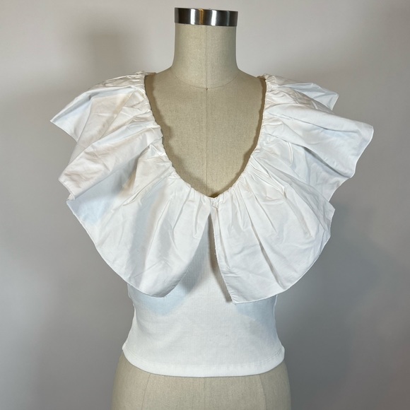 Zara Tops - New ZARA white oversize ruffle collar crop top M
